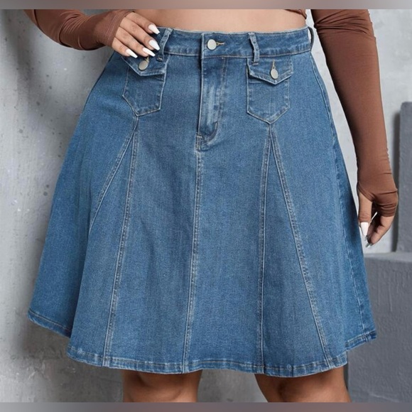 SHEIN Dresses & Skirts - NEW Plus 4 XL High Waist Flap Detail Denim Skirt